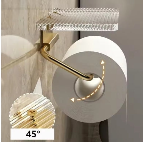 tissue holder. gold tissue holder. silver tissue holder. acrylic tissue holder. non perforated tissue holder. two in one storage tissue holder. durable tissue holder. corrosion resistant tissue holder. wear-resistant tissue holder. health and environmental protection tissue holder. high strength bearing tissue holder. top shelf tissue holder. smooth paper dispensing tissue holder. round corner tissue holder. easy clean tissue holder. no drilling tissue holder. silver bathroom accessory. gold bathroom access