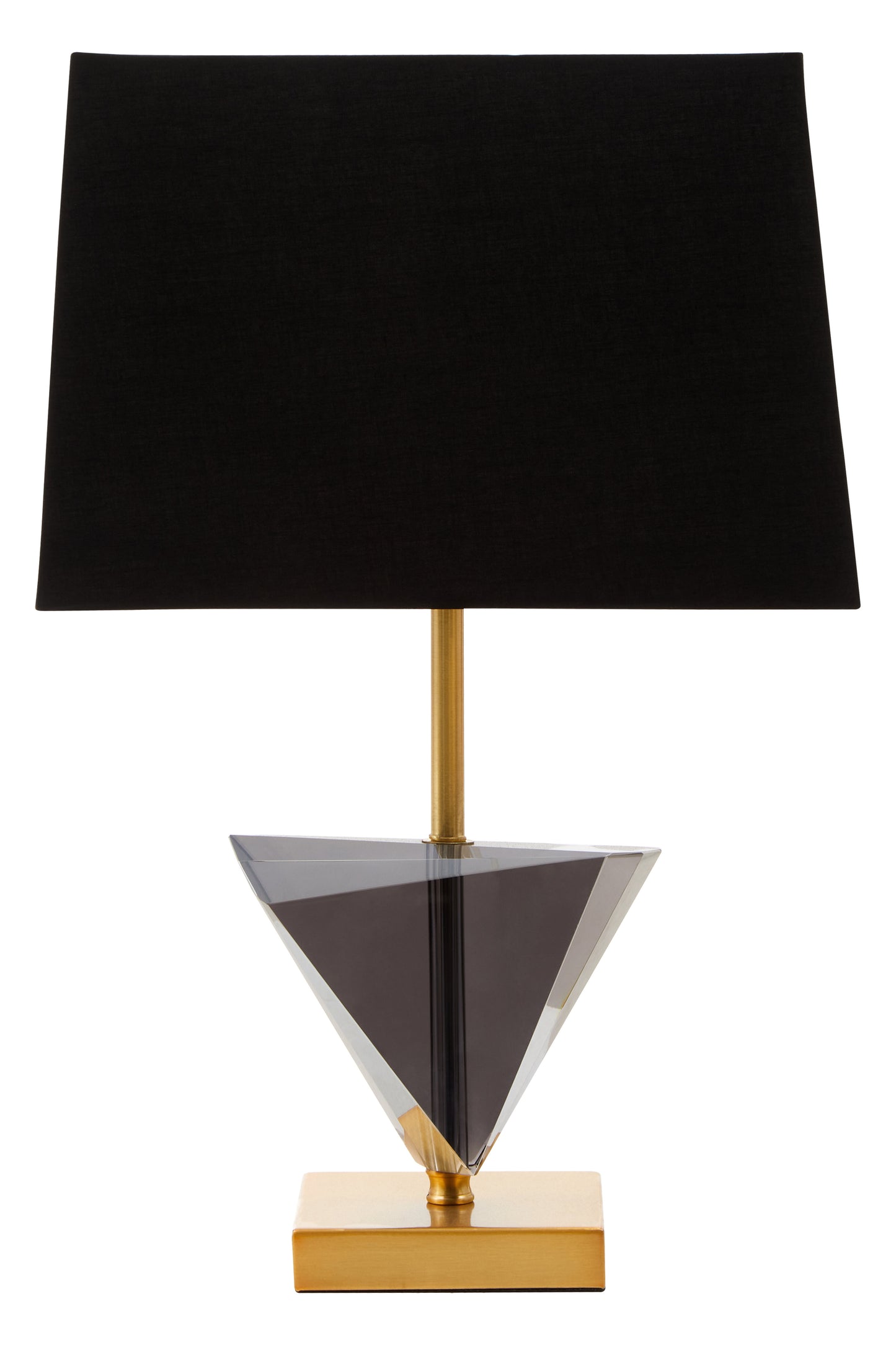 smoked crystal lamp. modern design lamp. gold metal lamp. black lamp shade. geometric lamp. contemporary luxury lighting. elegant crystal lamp. statement lighting piece. living room lamp. bedroom lamp. office desk lamp. durable lamp design. UK stockist lamp. next day delivery lamp. stylish home lighting. luxury interior lighting. accessories. lighting. home decor.